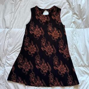 Bali Batik y2k 90s Floral sleeveless shift dress beaded resort dark fairy boho